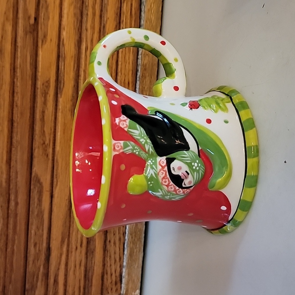 Temptations by Tara 3D Penguin on Sled Christmas JOY 16 oz Tea Coffee Cup Mug